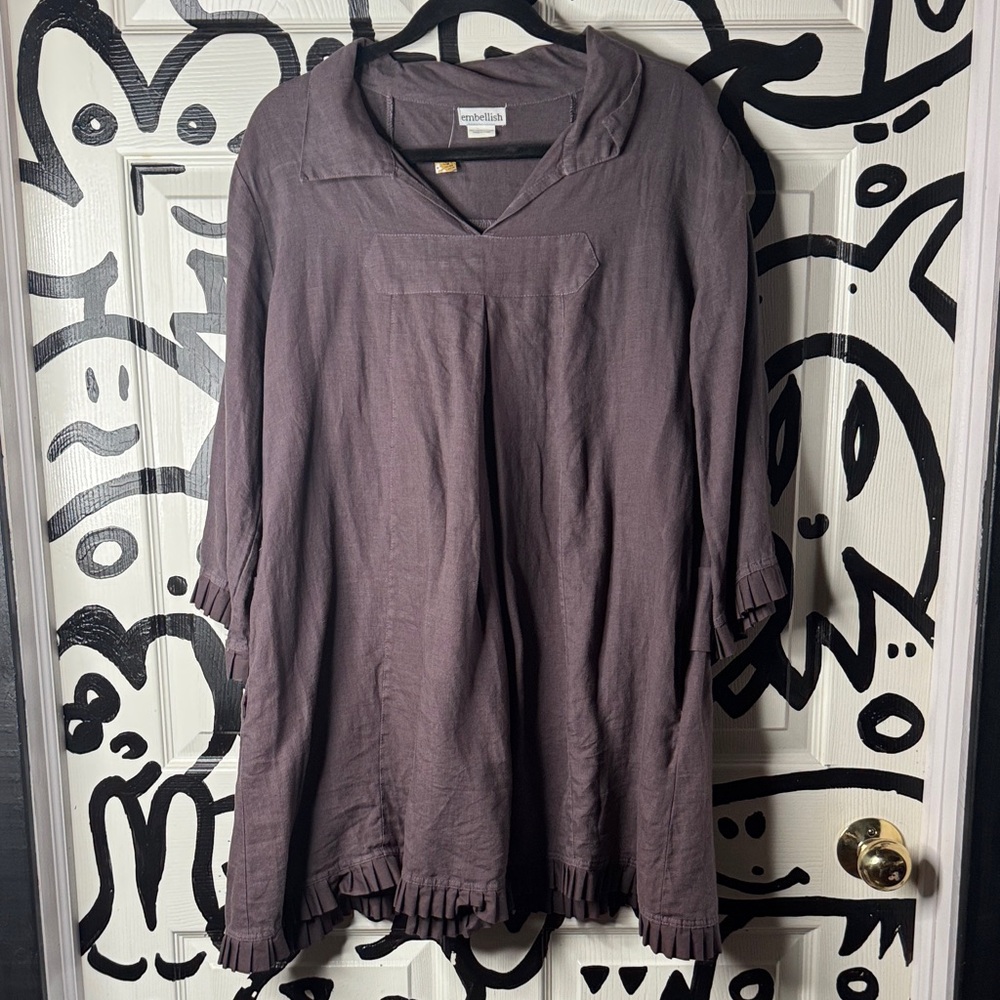 Embellish L/XL Grey Purple Tunic Dress linen